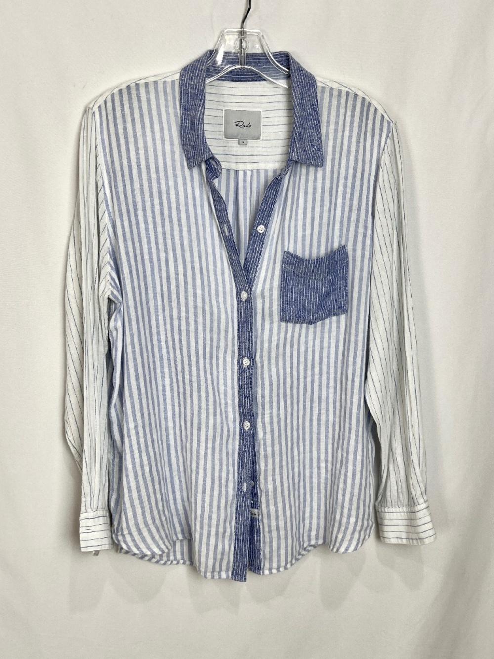 Rails Charli Trio Stripe Button Up Shirt white Blue Linen rayon Size L